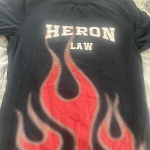 Heron Law Black T-Shirt with Red Flame Design